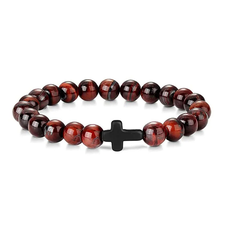 Natural Stone Beaded Cross Bracelets