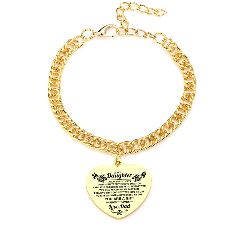 "To My Daughter" Heart Pendant Thick Chain Bracelets