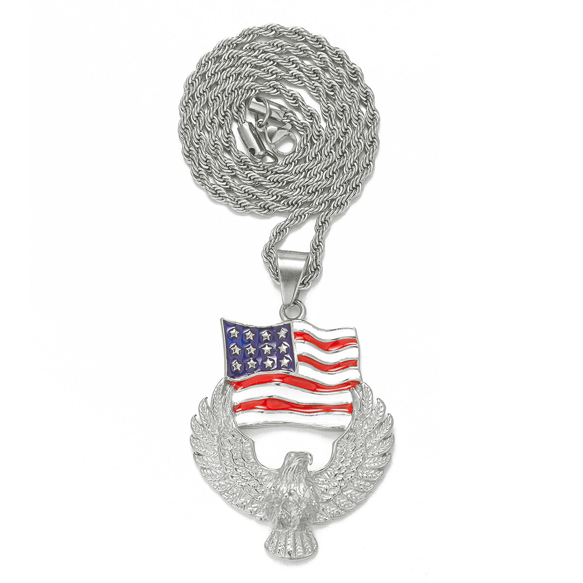 Alloy Diamond-Inlaid Painted National Flag Eagle Pendant Necklace