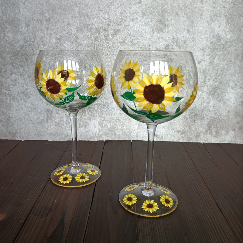 Hand-painted Sunflower Wine Glass