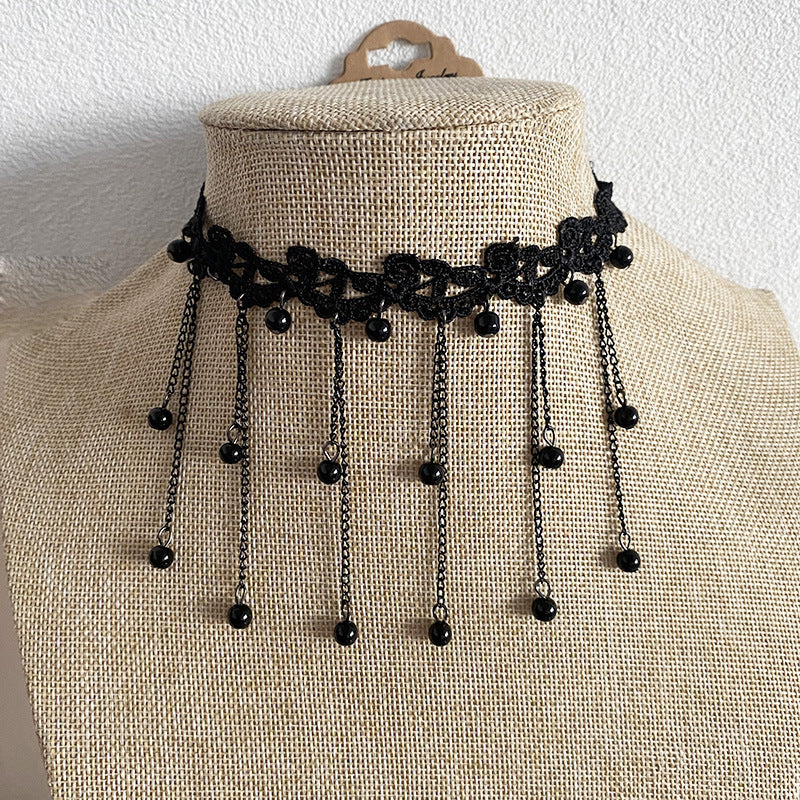 Black Beaded Alloy Collar Necklaces