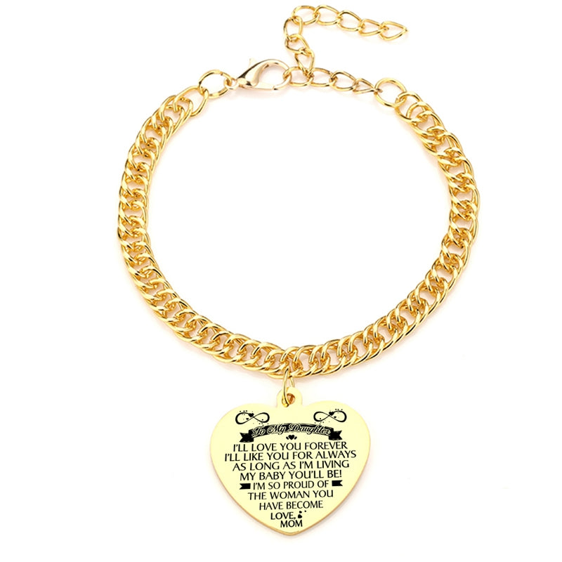 "To My Daughter" Heart Pendant Thick Chain Bracelets