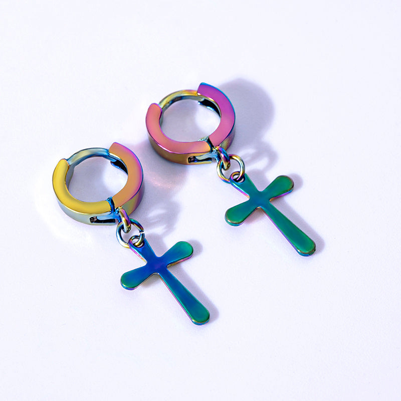 Small Cross Hoop Earrings for Men