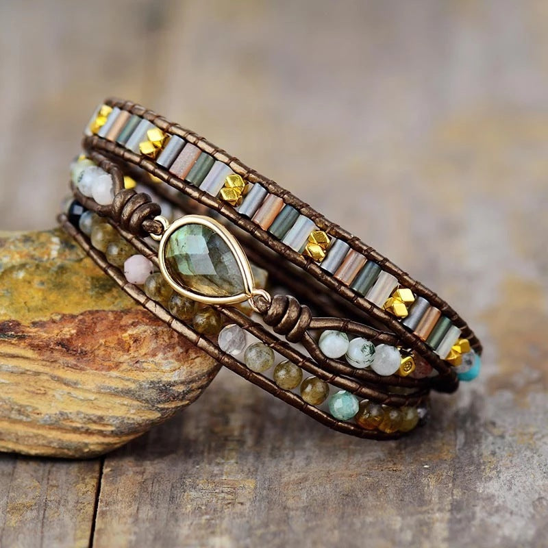 "I'm a Gem" - Handcrafted Natural Labradorite and White Jade Bracelet