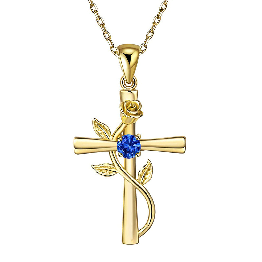 "Rose from the Cross" - Birthstone Necklace